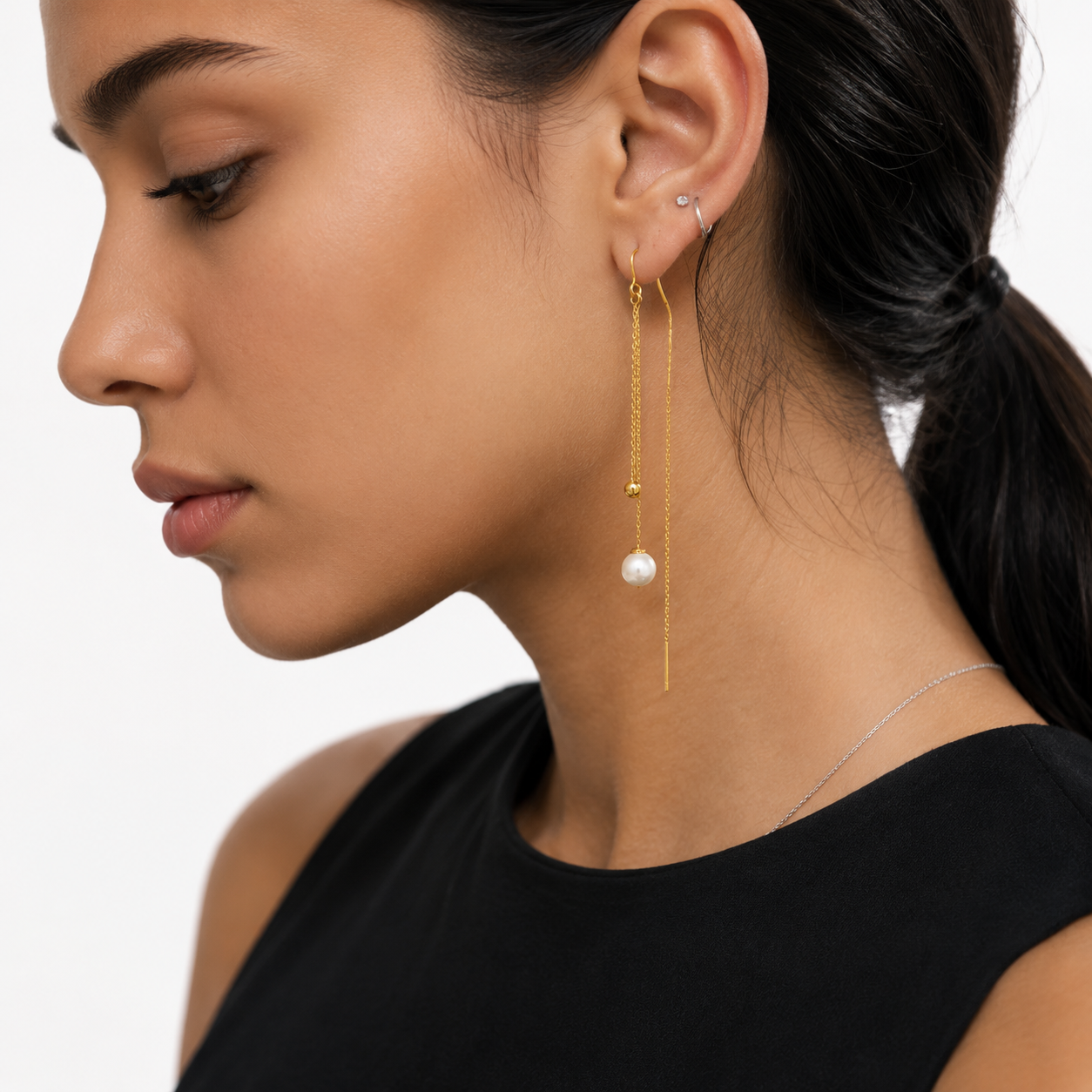 forME by MINOUS Pearl Drop Long Chain Earrings