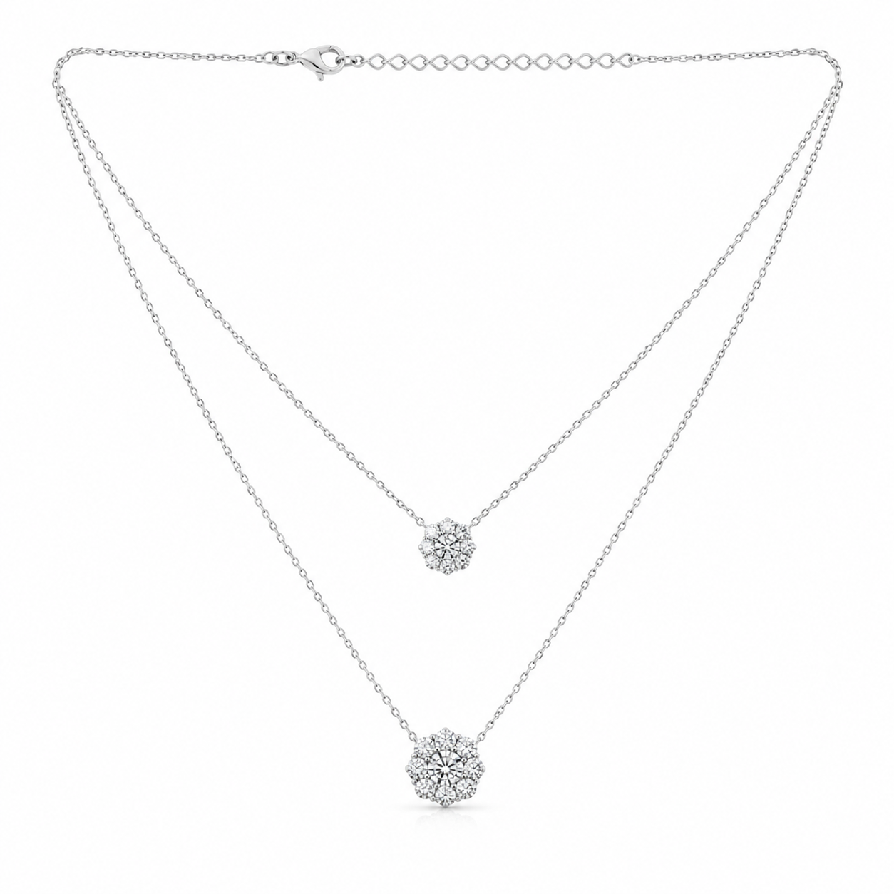 Silver Double Layer Floral Necklace