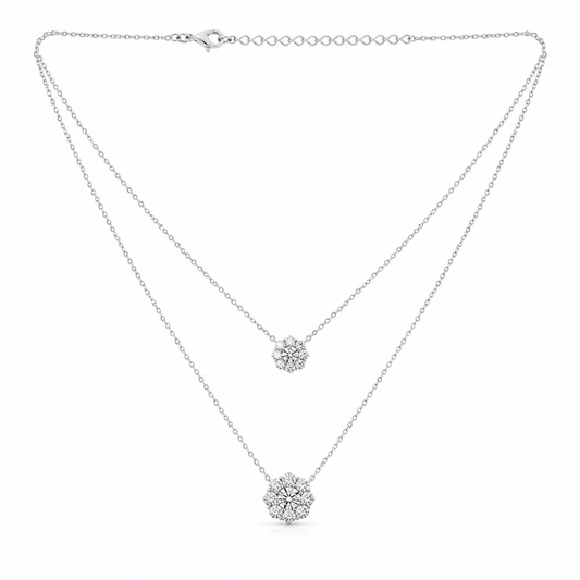 Silver Double Layer Floral Necklace
