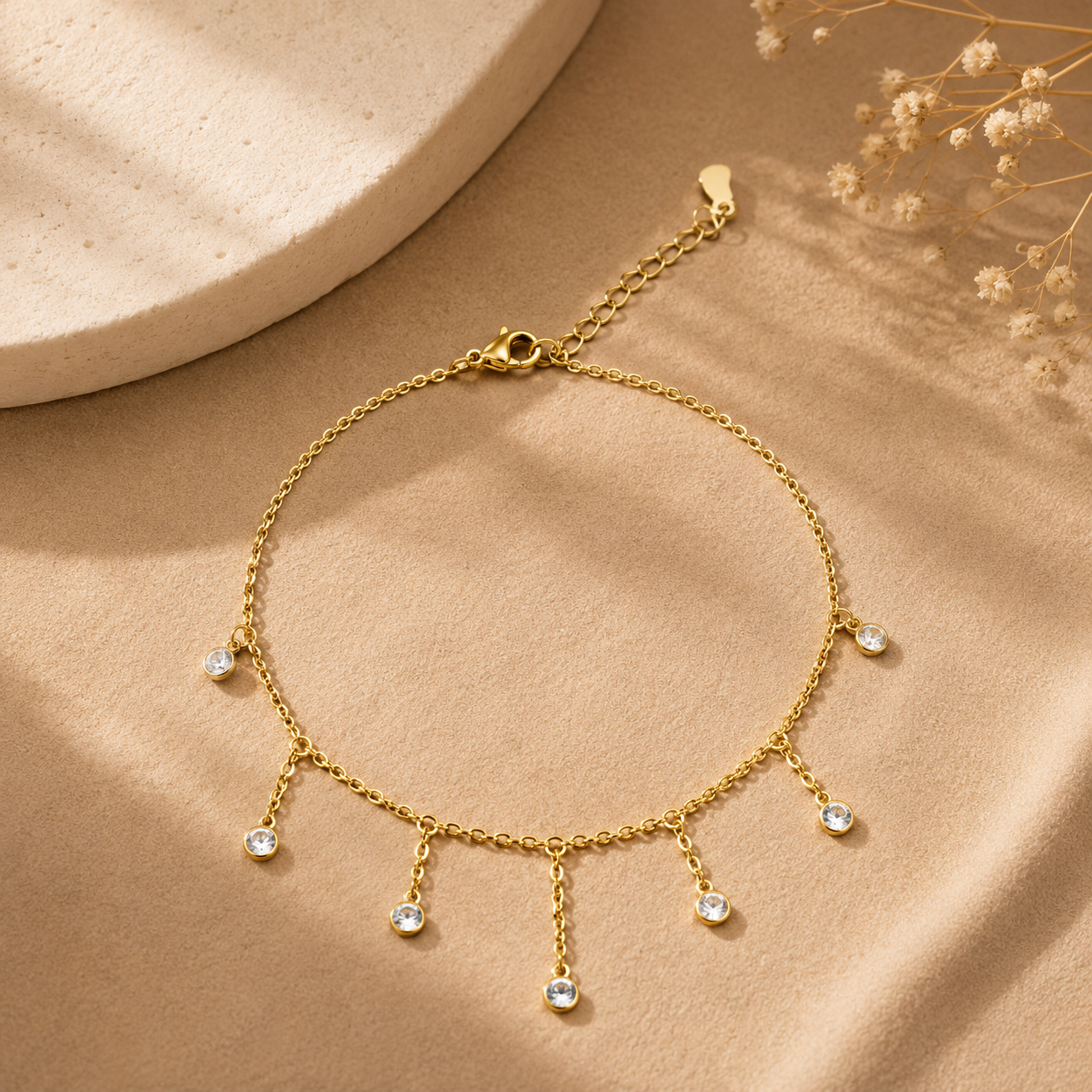 Crystal Drop Gold-Tone Anklet