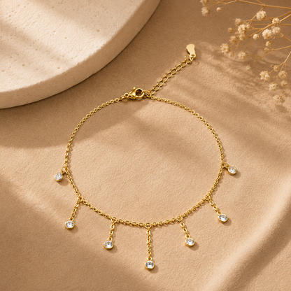 Crystal Drop Gold-Tone Anklet