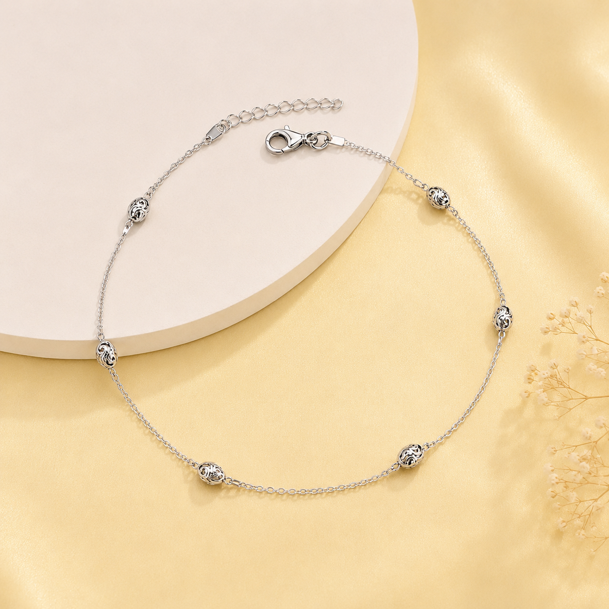 Silver Delicate Oval Anklet
