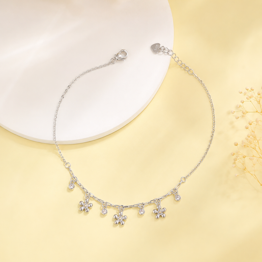 Silver Floral Charm Anklet