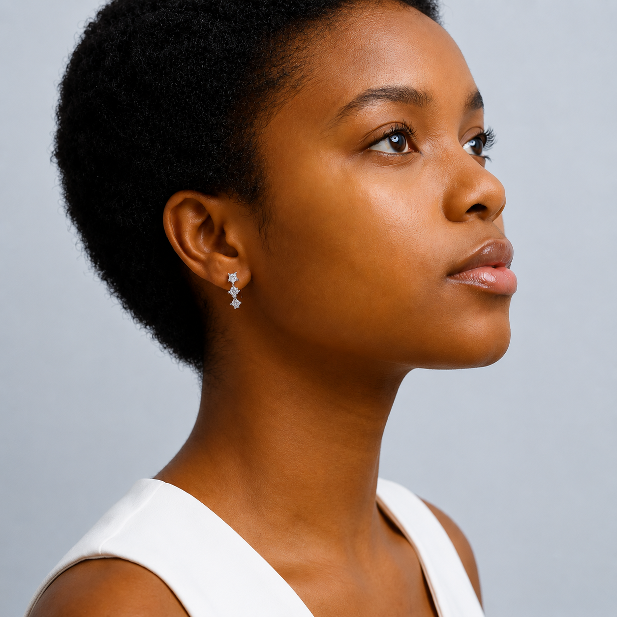 Silver Crystal Flower Hoop Earrings