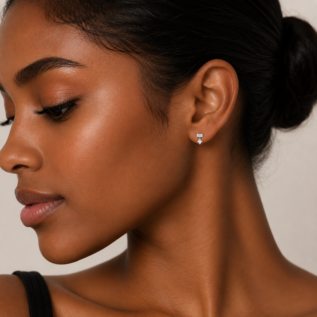 Silver Baguette Drop Stud Earrings
