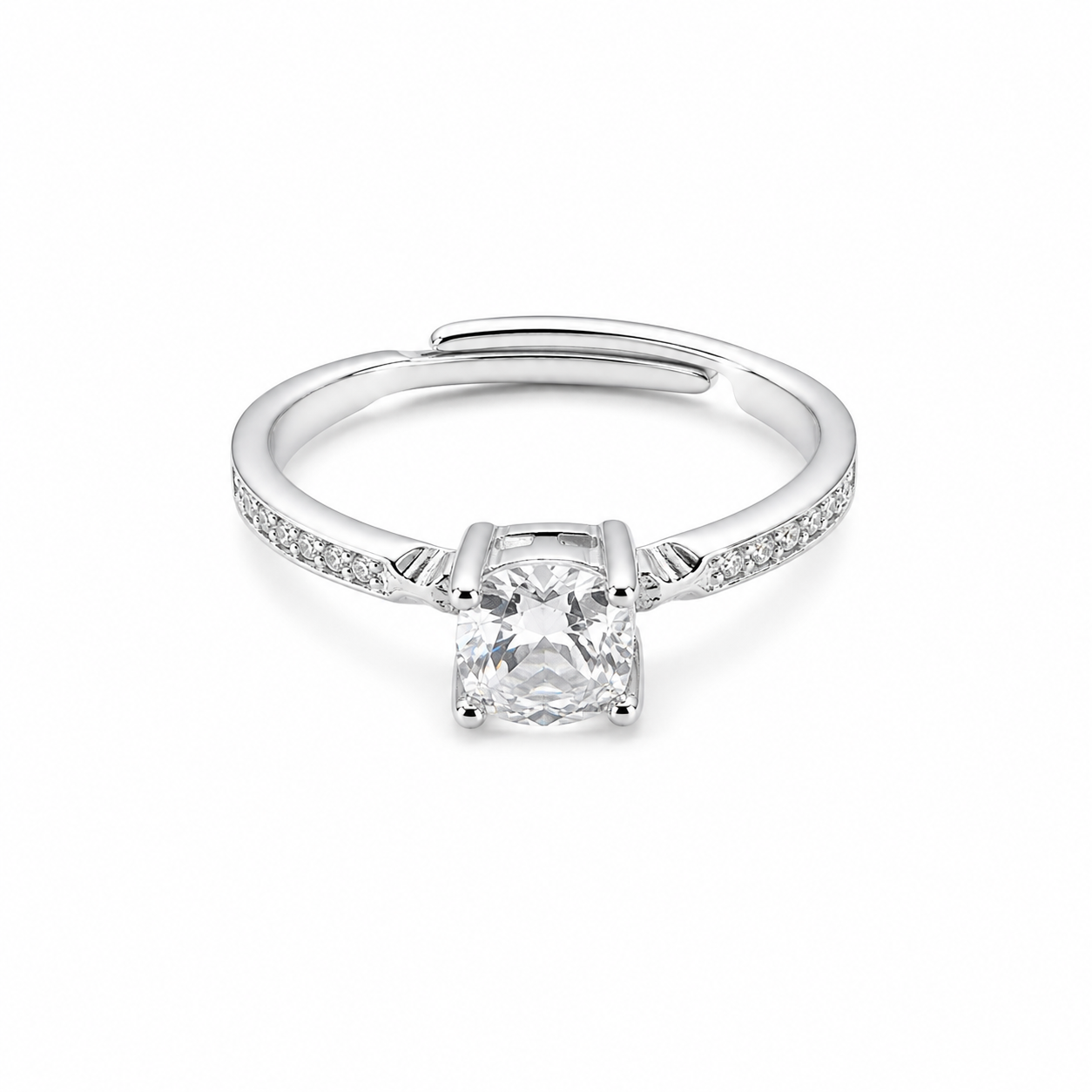 Silver Sparkling Cushion  Adjustable Ring