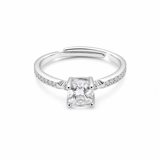 Silver Sparkling Cushion  Adjustable Ring