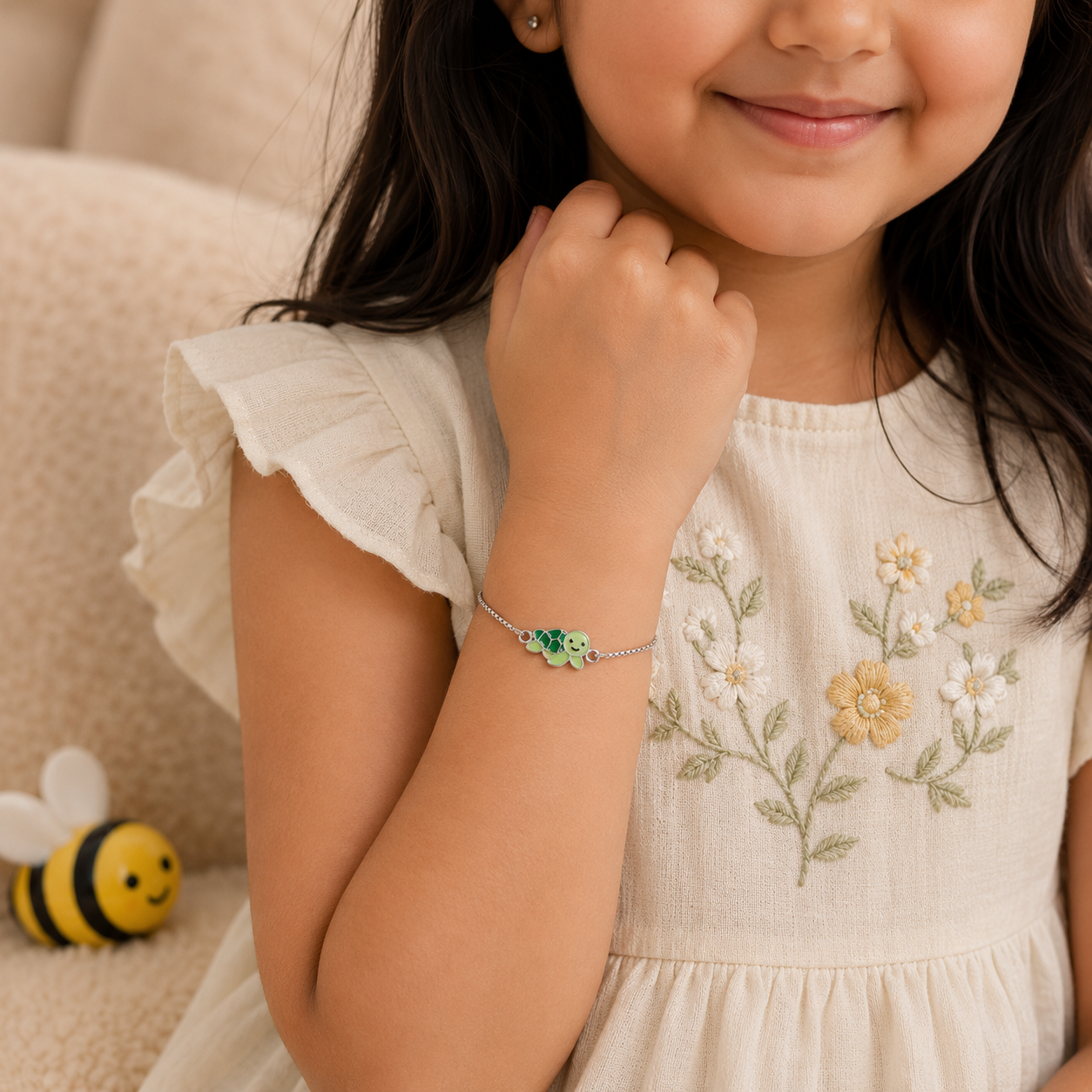 Silver Turtle Enamel Kids Bracelet