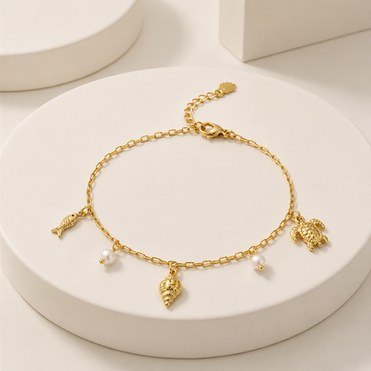 Coastal Pearl Charm Anklet