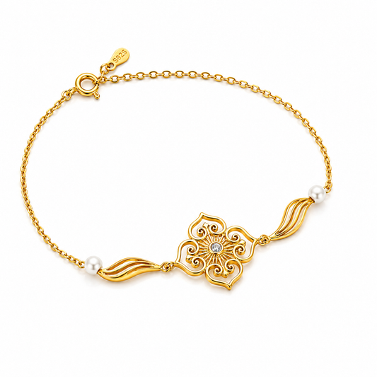 925 Silver Delicate Vintage Flower Bracelet