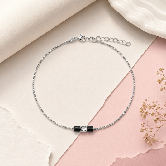 Silver Black Accent Anklet