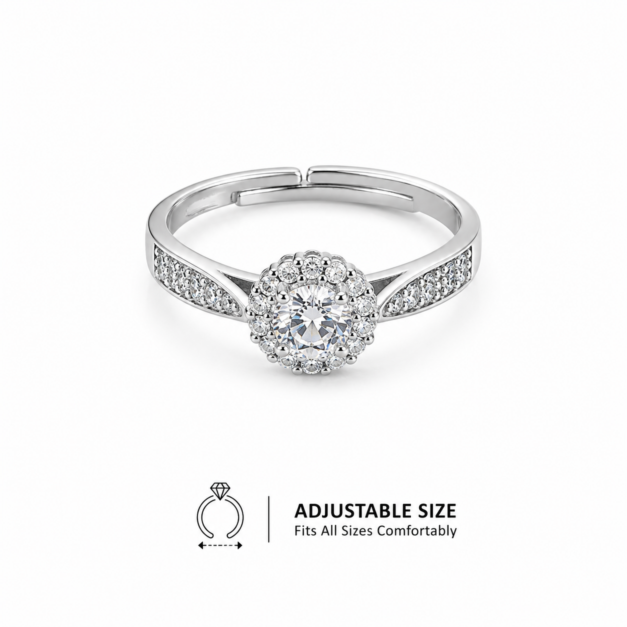 Silver Floral Cluster Adjustable Ring