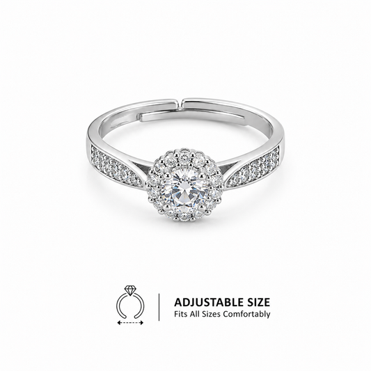 Silver Floral Cluster Adjustable Ring