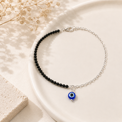 Half Silver Chain Evil Eye Anklet