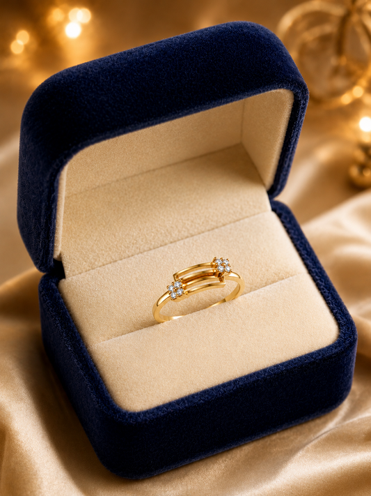 9K Gold Diamond Bridge Ring (Size - 11)