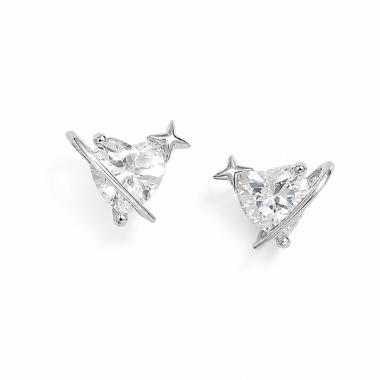 Silver Starry Heart Sparkle Studs