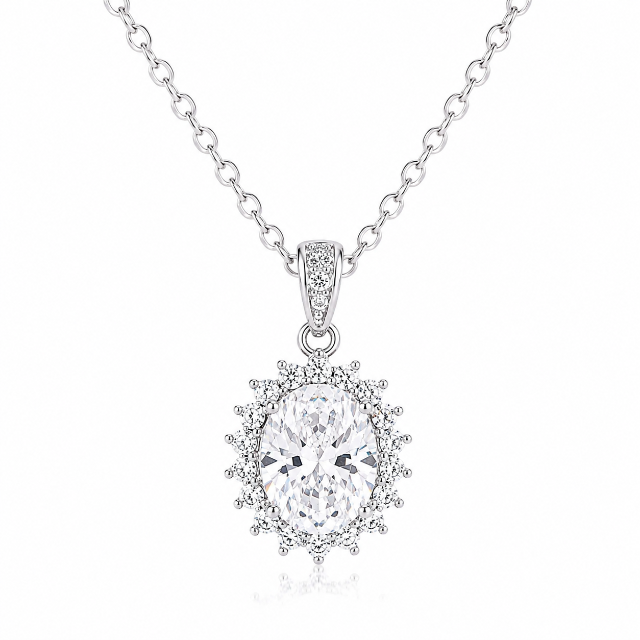 Silver Luxury Necklace with Sparkling Crystal