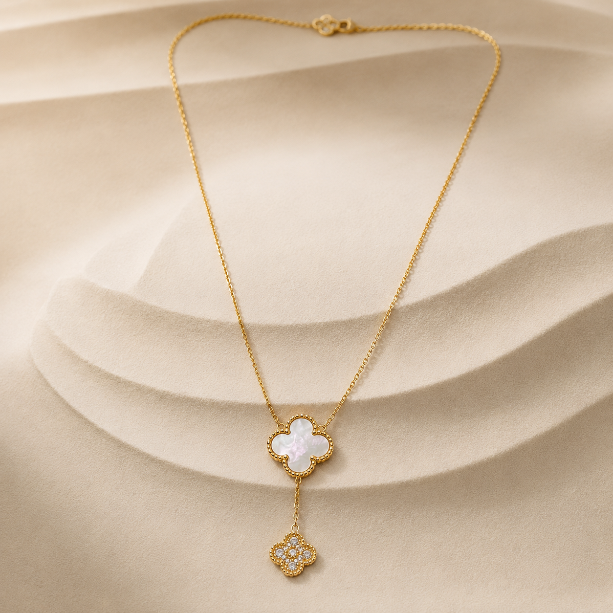Demi Fine Clover Pearl & Pavé Drop Necklace