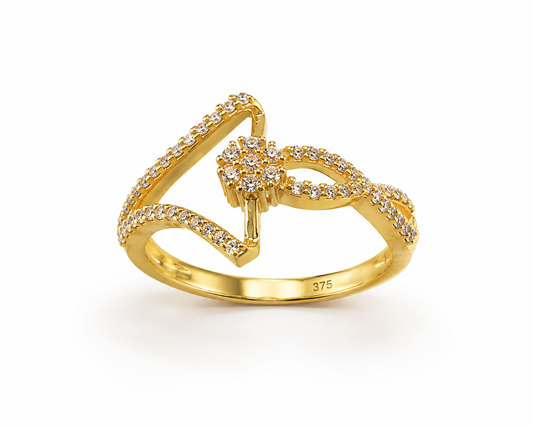 9K Gold Floral Infinity Ring (Size - 13)