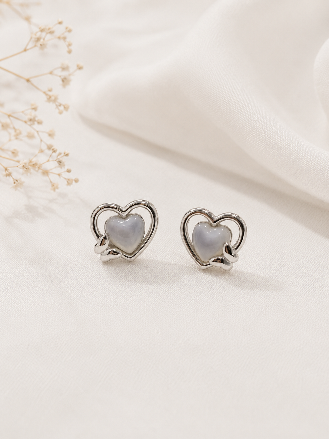 925 Silver Pearl Love Stud Earrings