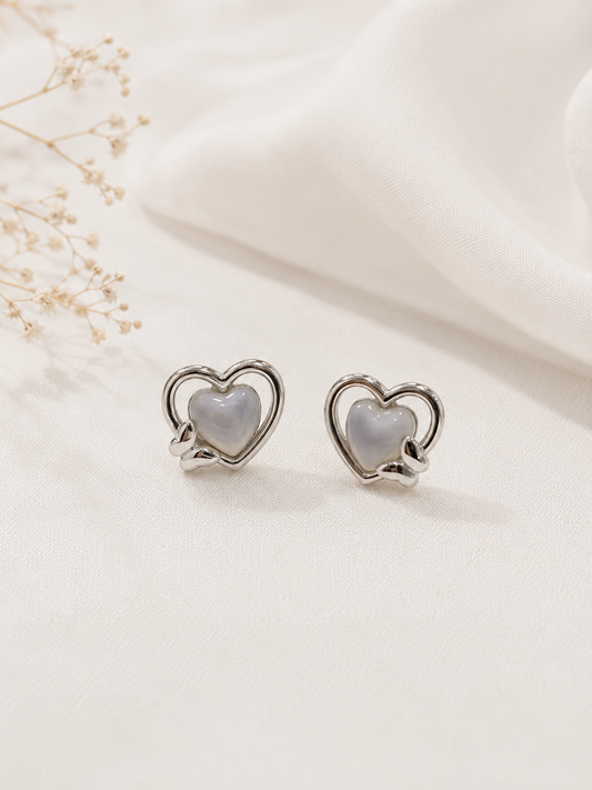 925 Silver Pearl Love Stud Earrings