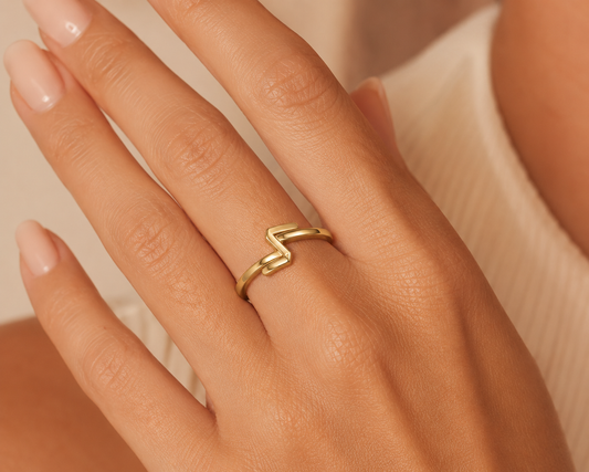9K Gold Chevron Minimal Ring (Size - 12)