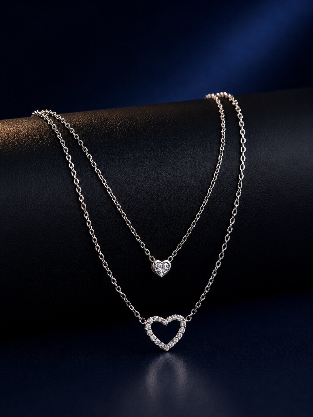 925 Silver Double Heart Layered Necklace
