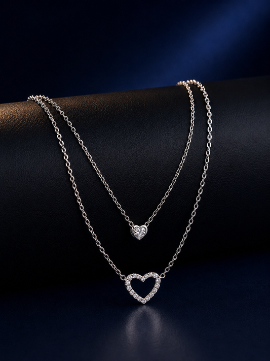 925 Silver Double Heart Layered Necklace