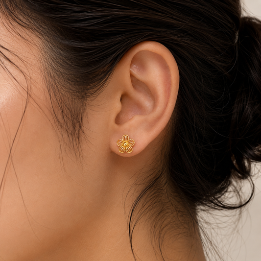 9K Gold Floral Stud Earrings