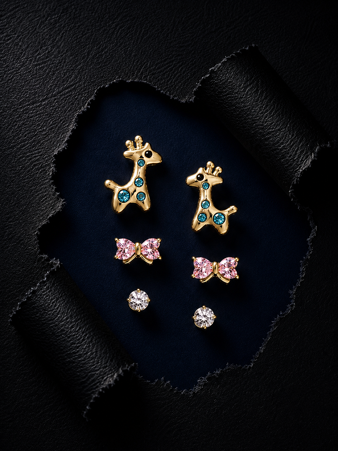 Silver Tiny AD & Enamel Studs Set of 3