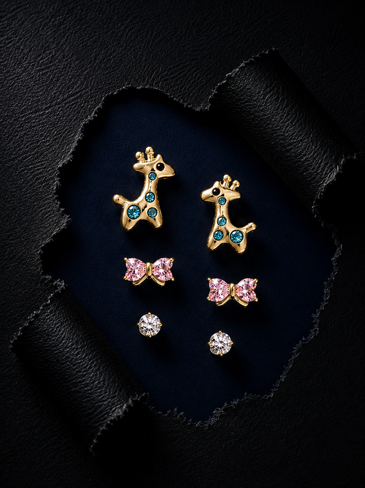 Silver Tiny AD & Enamel Studs Set of 3