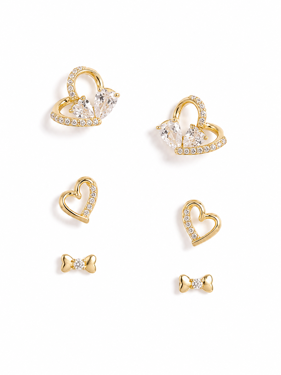 Silver Elegant Heart Trio Earrings