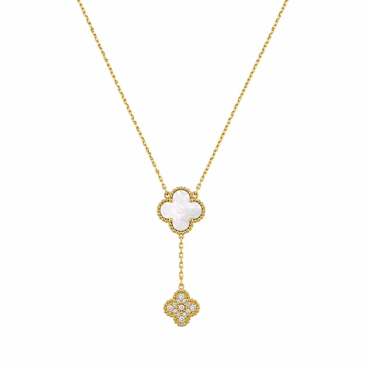 Demi Fine Clover Pearl & Pavé Drop Necklace