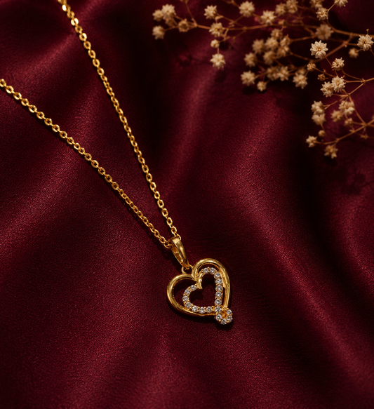 9K Gold Double Heart Crystal Pendant