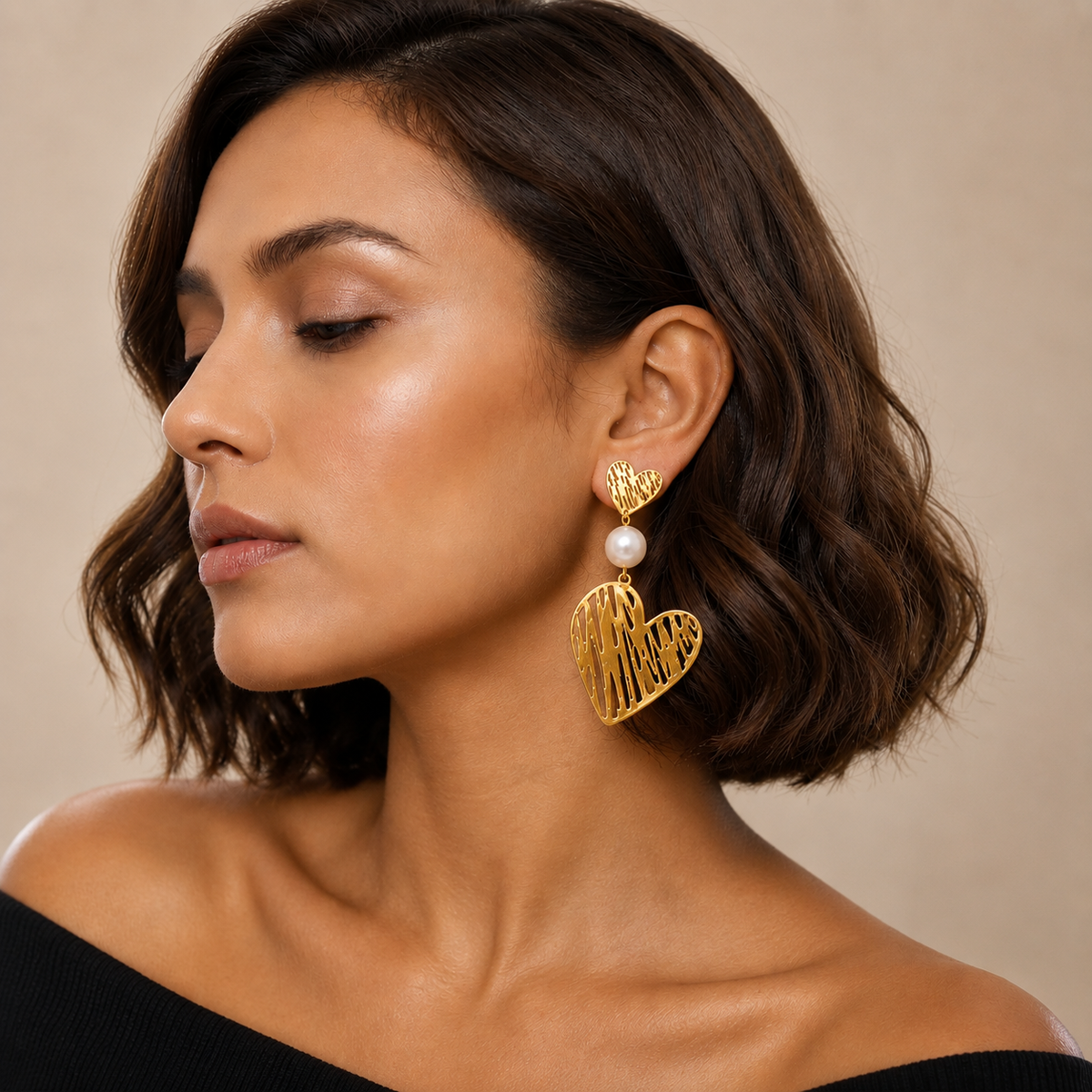 Amour Pearl Heart Drop Earrings