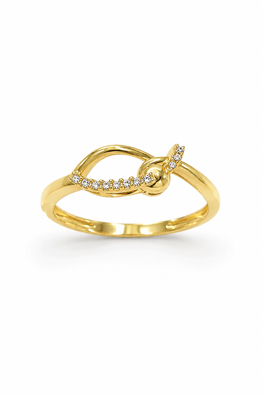 9K Gold Leaf Twist Diamond Ring (Size -12)