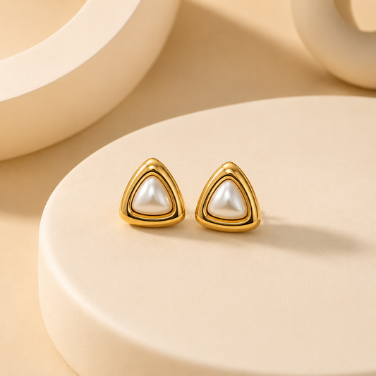 Demi Fine Nova Pearl Triangle Stud Earrings