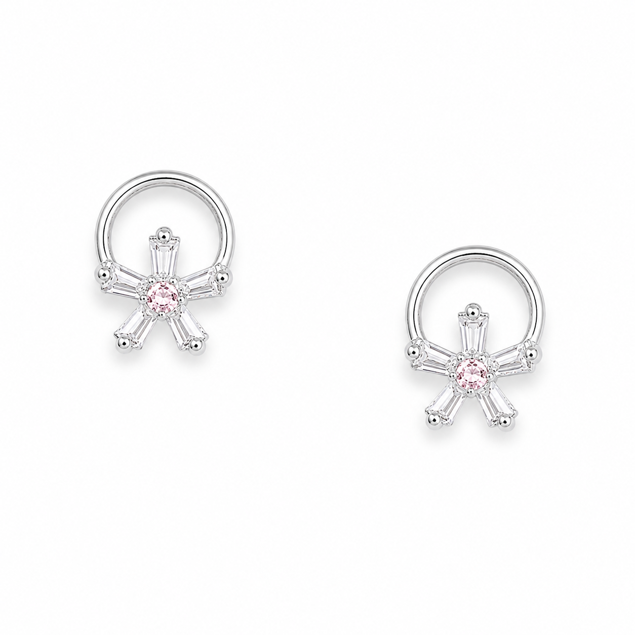 Silver Crystal Flower Ring Stud