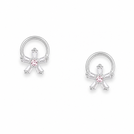 Silver Crystal Flower Ring Stud