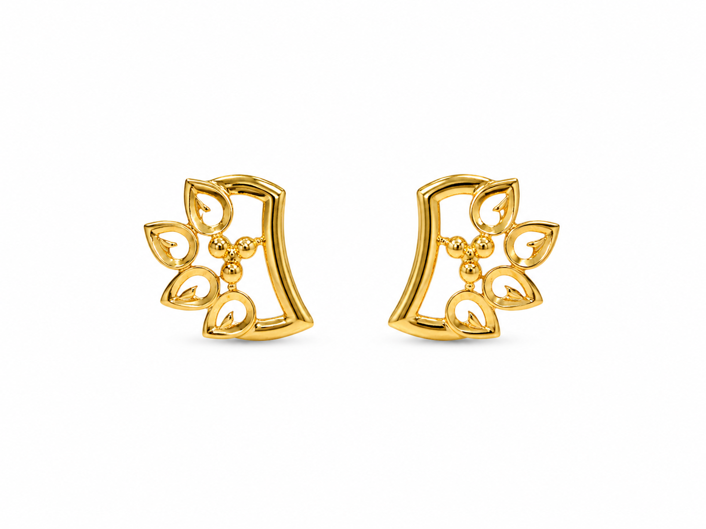 9K Gold Nature-Inspired Leaf Stud Earrings