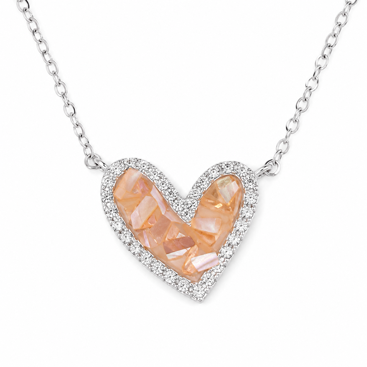 925 Silver Heart Necklace with Shimmering Crystal Centre
