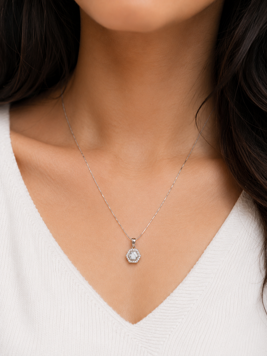 925 Silver Celeste Stone Halo Pendant