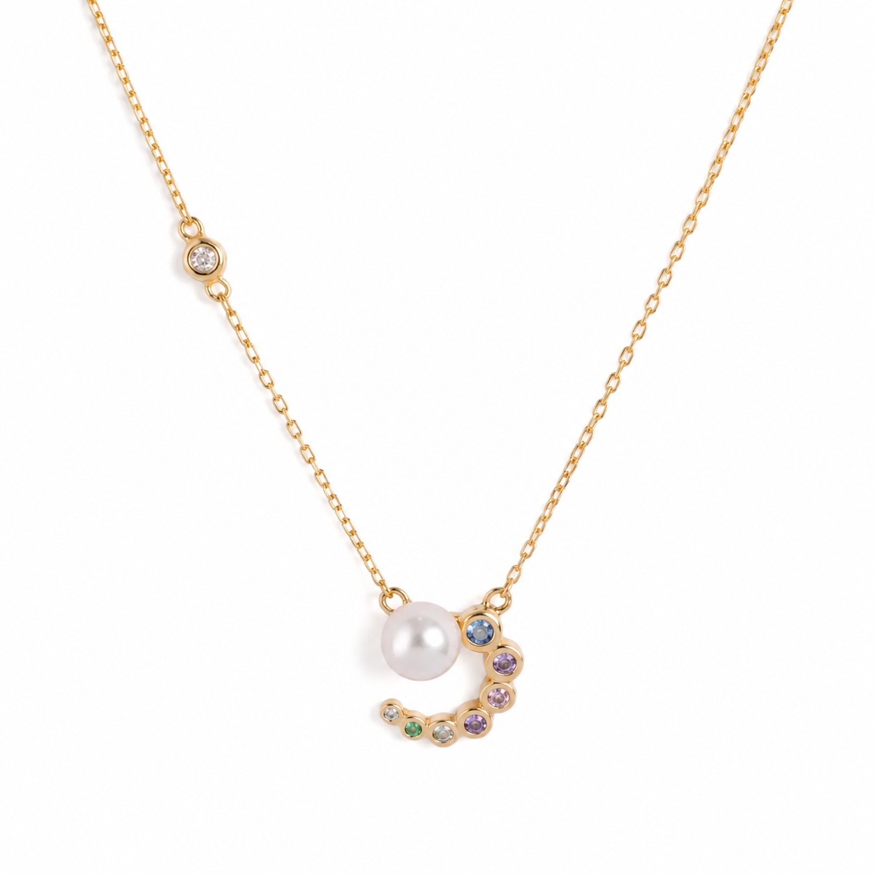 Silver Celestial Pearl & Multicolor Gold Necklace