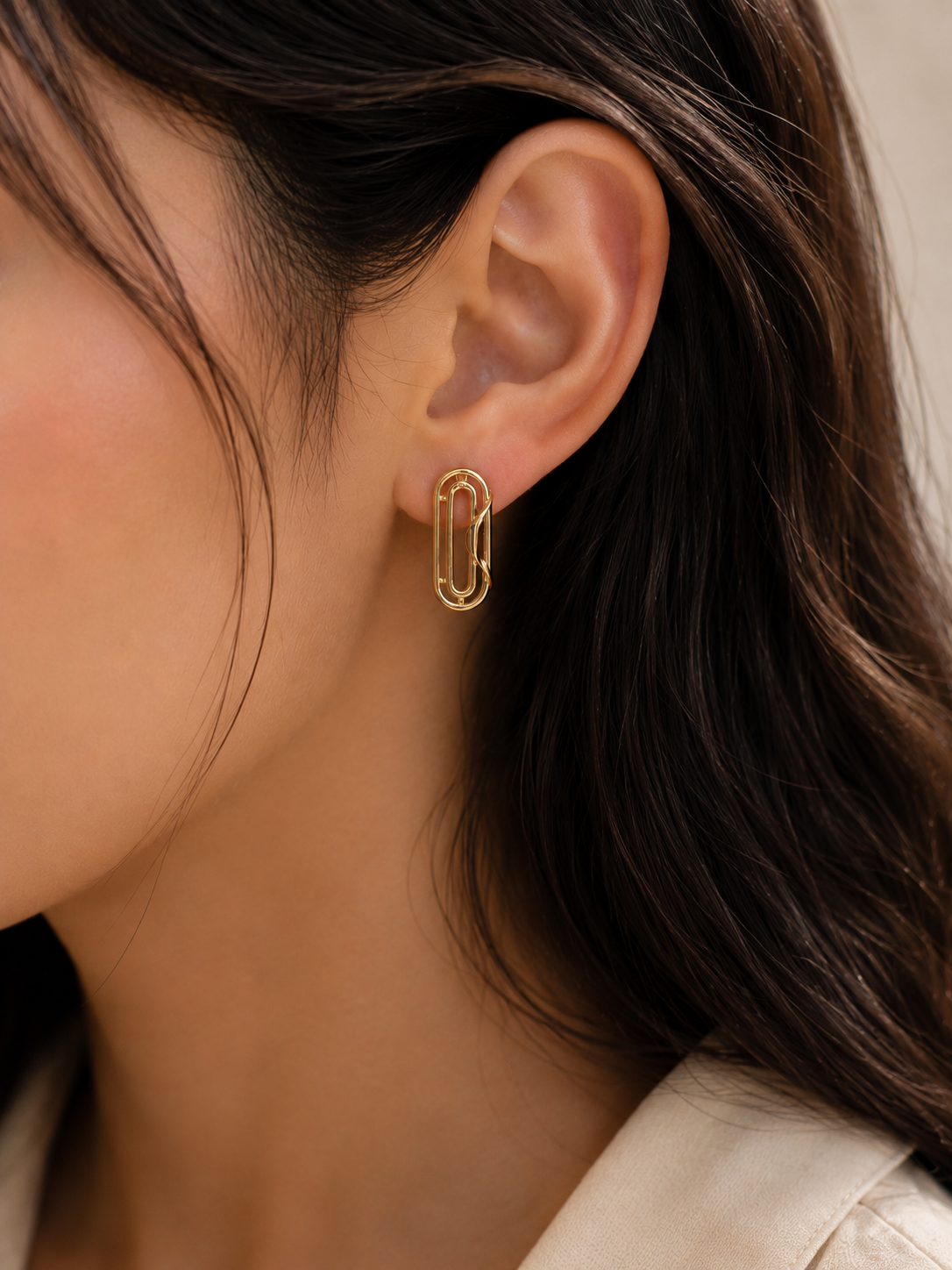 9K Gold Modern Link Stud Earrings