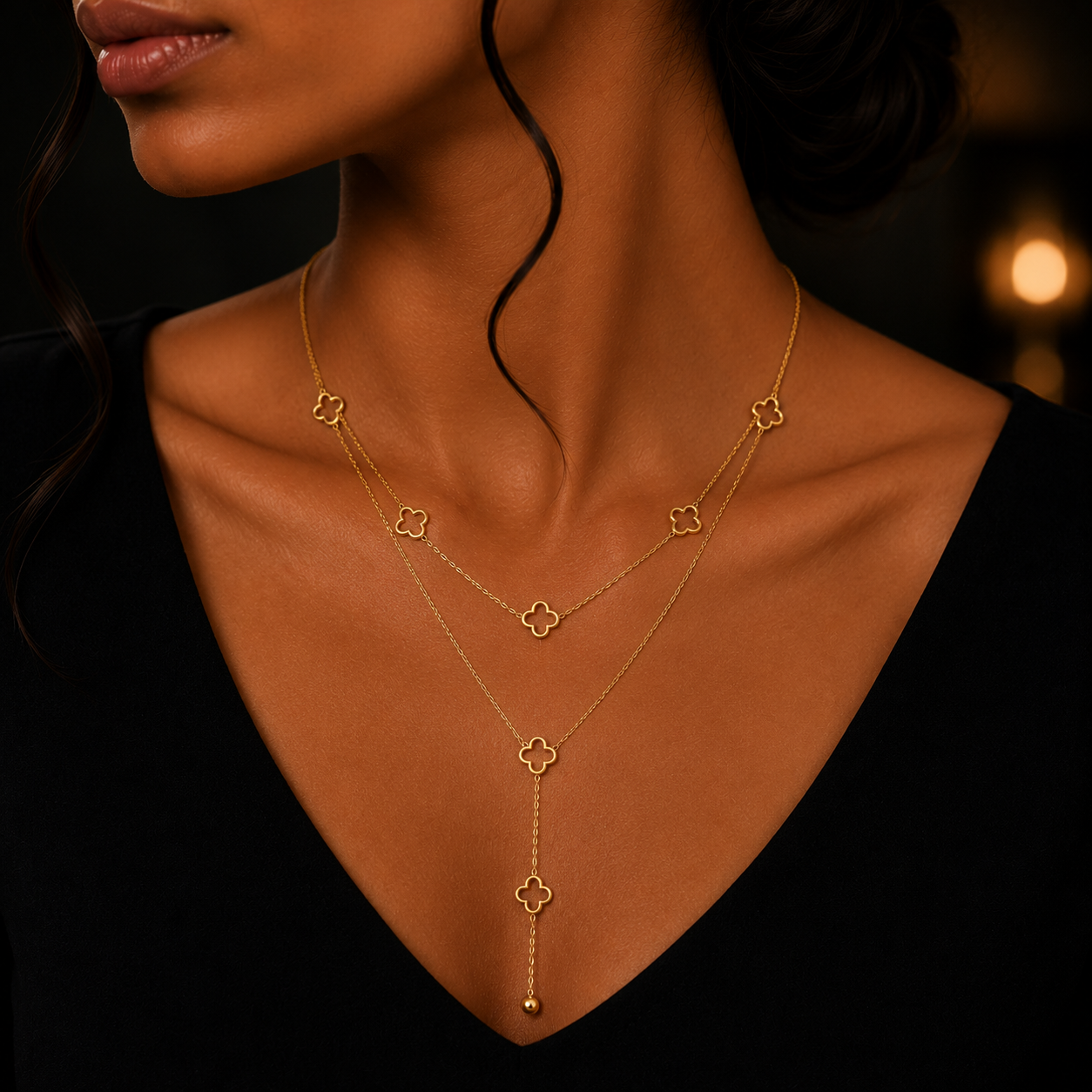 Demi Fine Double Layer Clover Necklace