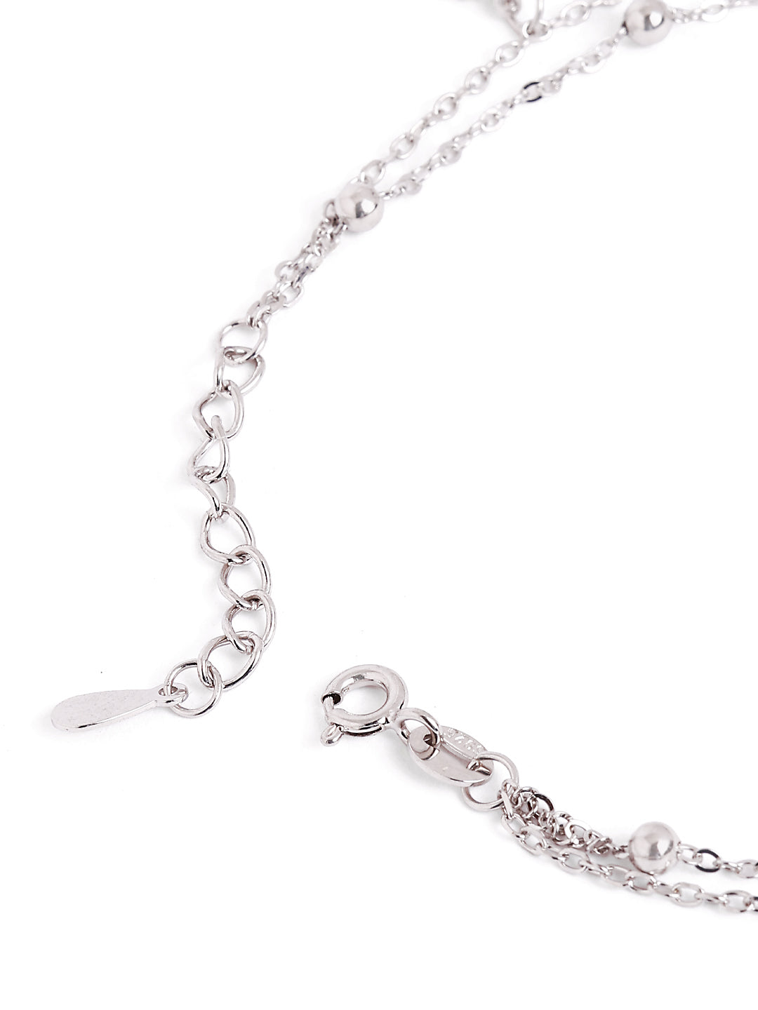 925 sterling silver double layered anklet for women with charms, adjustable chain, and elegant design"