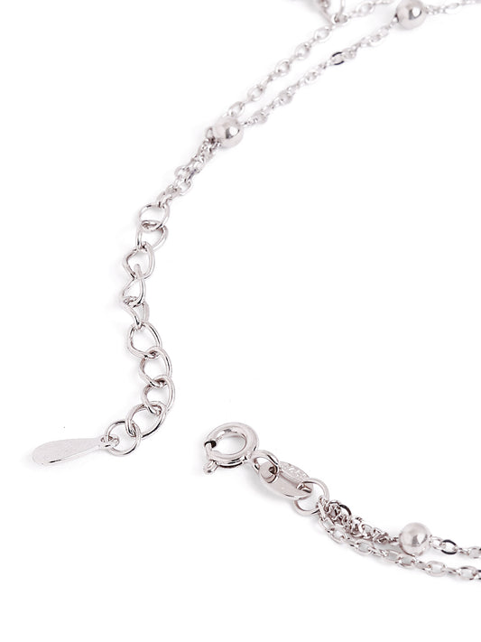 925 sterling silver double layered anklet for women with charms, adjustable chain, and elegant design"