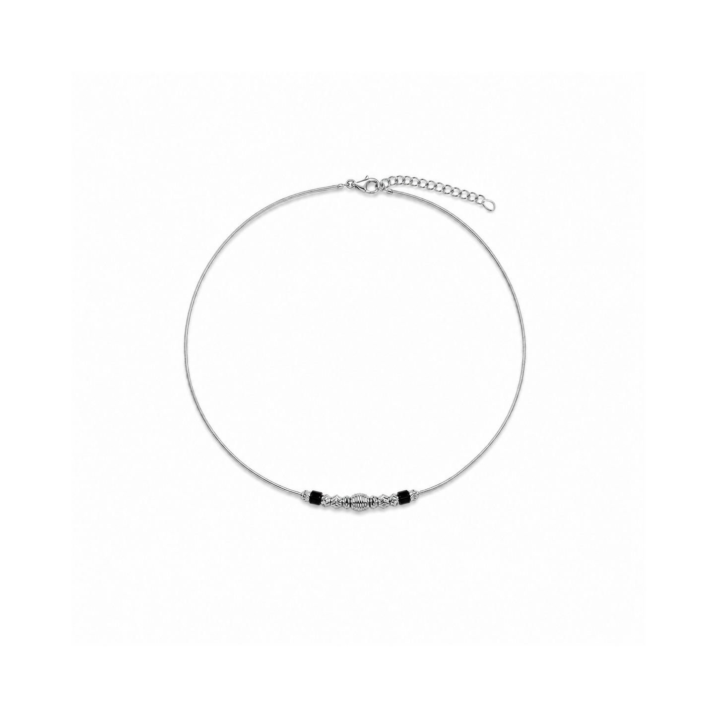 Silver Black Bead Minimal Anklet