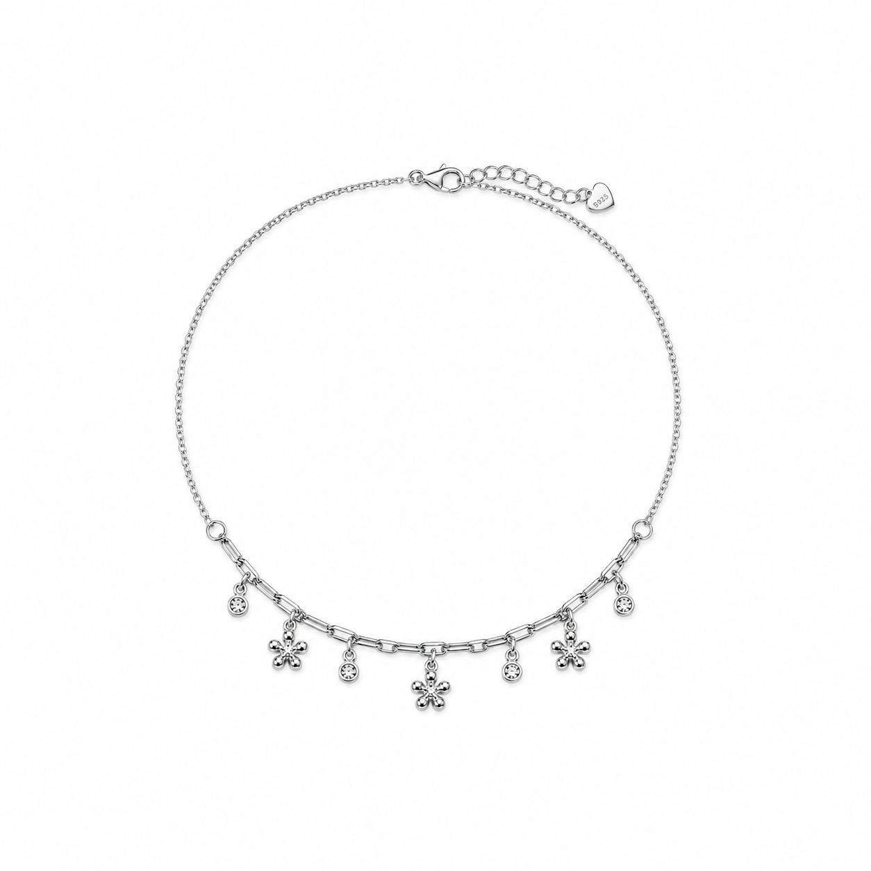 Silver Floral Charm Anklet