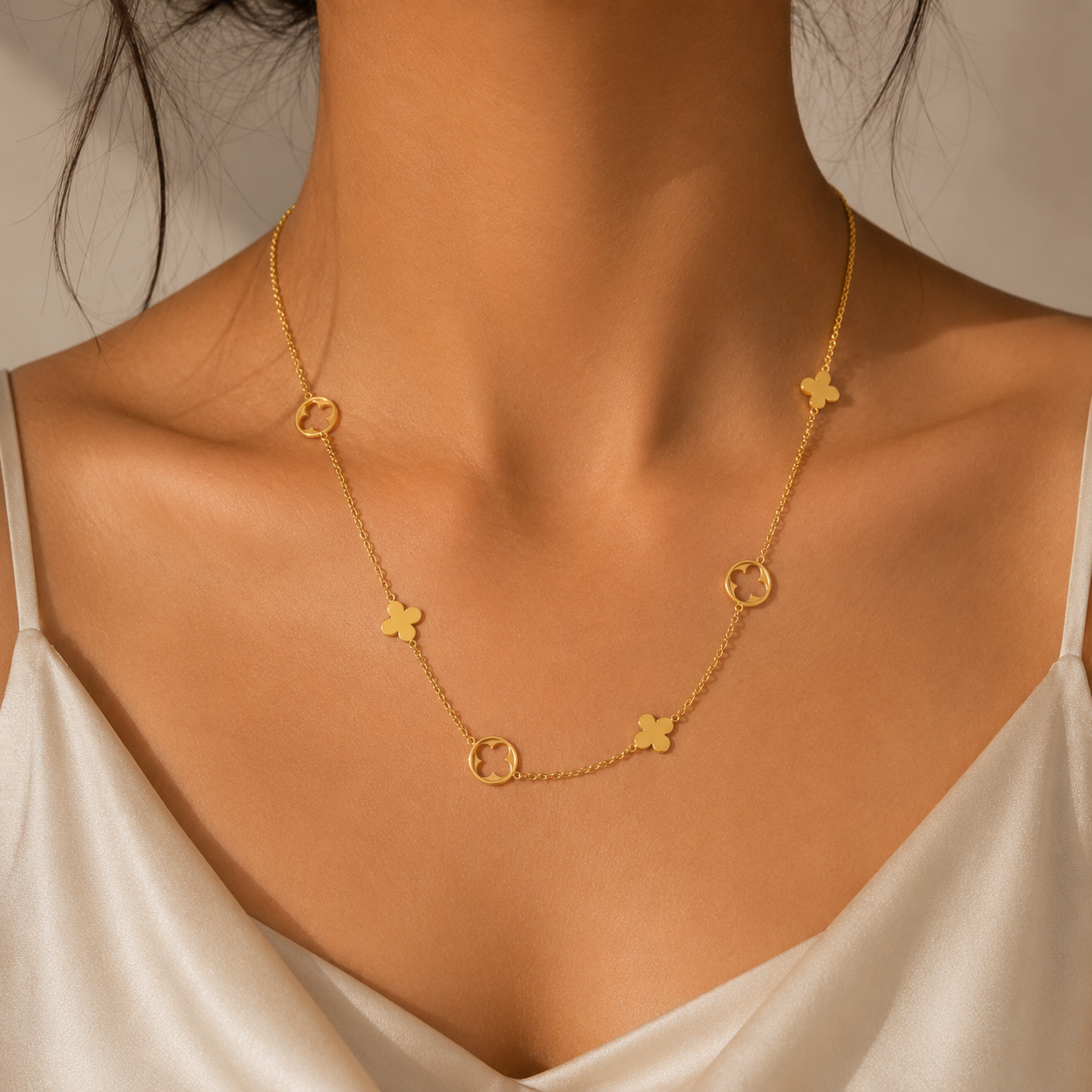 Demi Fine Clover Charm Station Necklace